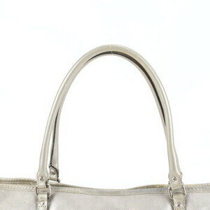 Gucci Silver Leather Bag Handbag REM Tote Shoulder Imprime GG